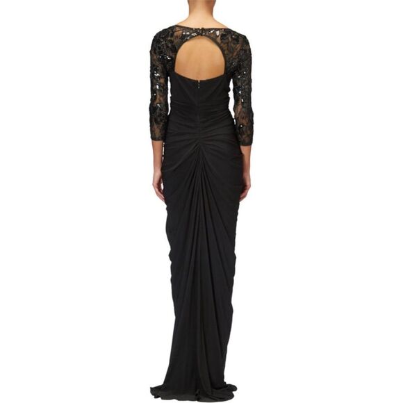 ADRIANNA PAPELL - Lace, Sequin Long Sleeve Pleated Gown - , SZ 2 (US), Black - Picture 2 of 12